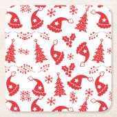 赤い帽子とホリー スクエアペーパーコースター (正面)