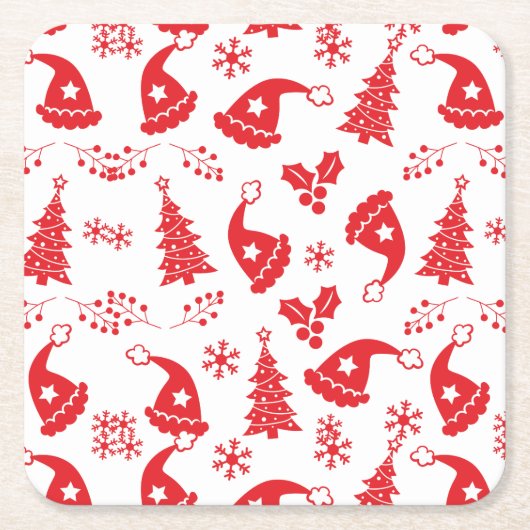 赤い帽子とホリー スクエアペーパーコースター (正面)