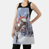 赤い帽子のおもしろいクリスマスロバ エプロン (インサイチュ)