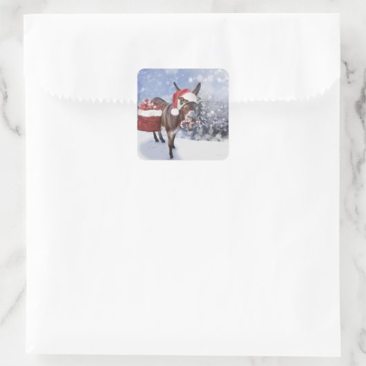 赤い帽子のおもしろいクリスマスロバ スクエアシール (バッグ)