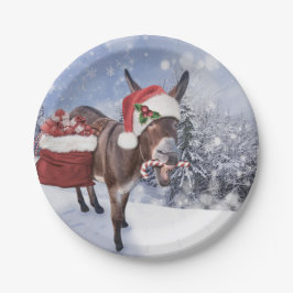 赤い帽子のおもしろいクリスマスロバ ペーパープレート