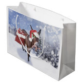 赤い帽子のおもしろいクリスマスロバ ラージペーパーバッグ (裏面アングル)