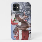 赤い帽子のおもしろいクリスマスロバ Case-Mate iPhoneケース (裏面)