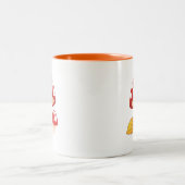 赤い帽子のキノコと葉 ツートーンマグカップ (中央)