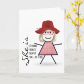 赤い帽子のステックガール カード (黄色い花)