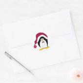 赤い帽子のホリデーペンギン ラウンドシール (封筒)