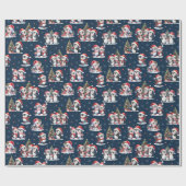 赤い帽子の可愛いペンギン海軍の青いクリスマス ラッピングペーパー (フラット)
