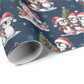 赤い帽子の可愛いペンギン海軍の青いクリスマス ラッピングペーパー (ロールコーナー)