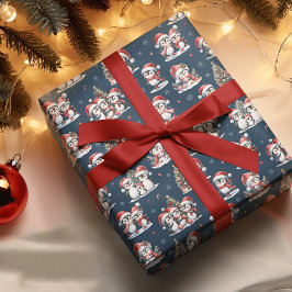 赤い帽子の可愛いペンギン海軍の青いクリスマス ラッピングペーパー