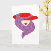 赤い帽子の女性 カード (黄色い花)