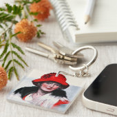 赤い帽子の女性 キーホルダー (正面右)