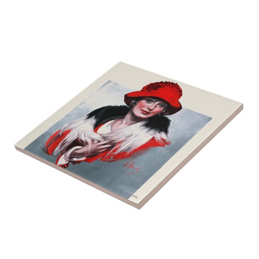 赤い帽子の女性 タイル (側面)