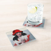 赤い帽子の女 ガラスコースター (アングル)