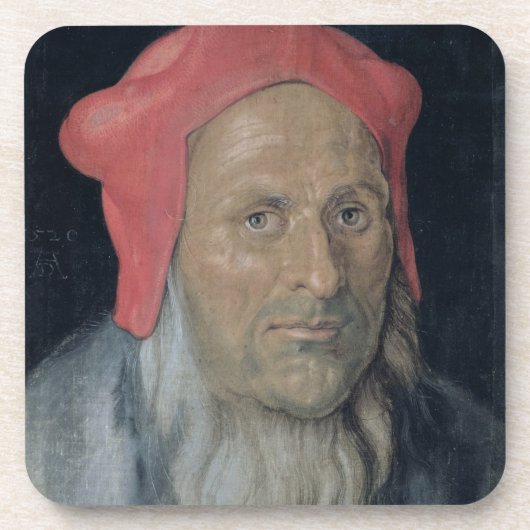 赤い帽子の髭がある人のポートレート、1520年(油 コースター (正面)