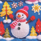 赤い帽子をかぶったかわいいニット雪だるま シール (正面)