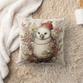 赤い帽子をかぶったかわいい白いクリスマスの鳥 クッション (ブランケット)