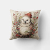 赤い帽子をかぶったかわいい白いクリスマスの鳥 クッション (裏面)