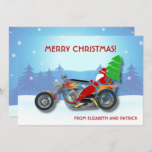 赤い帽子をかぶったクリスマスサンタ乗り用チョッパーバイク シーズンカード (正面/裏面)
