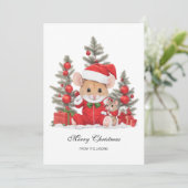 赤い帽子をかぶった可愛いクリスマスマパーソナライズされたウス シーズンカード (スタンド正面)