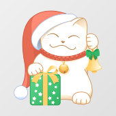 赤い帽子をかぶった白いクリスマス猫 ウィンドウサイン (シート)