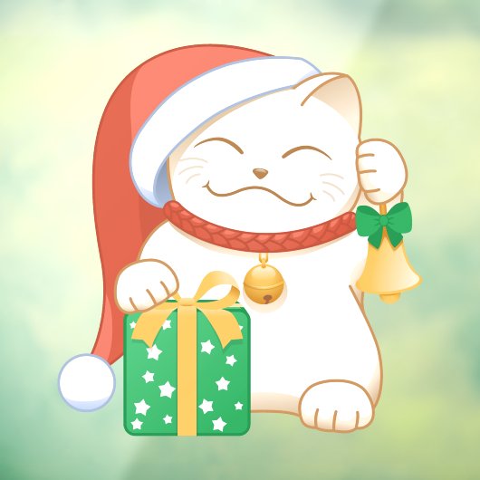 赤い帽子をかぶった白いクリスマス猫 ウィンドウサイン (シート3)