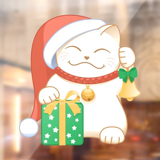 赤い帽子をかぶった白いクリスマス猫 ウィンドウサイン (シート2)