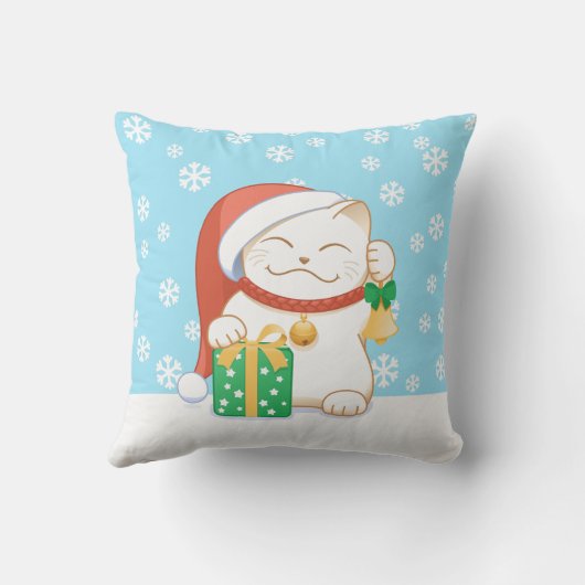 赤い帽子をかぶった白いクリスマス猫 クッション (裏面)