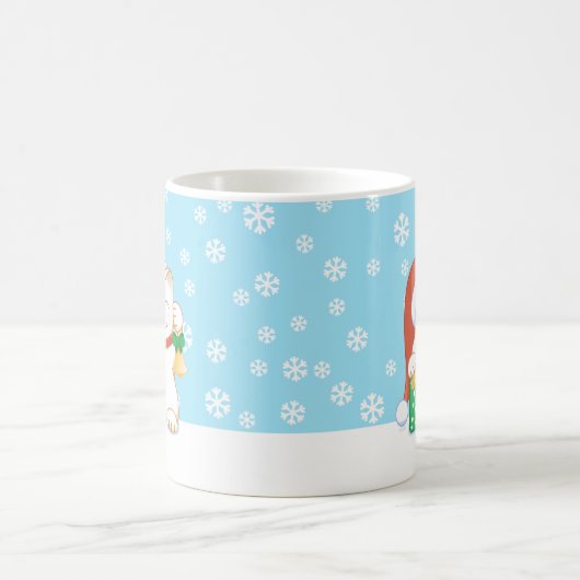 赤い帽子をかぶった白いクリスマス猫 コーヒーマグカップ (中央)