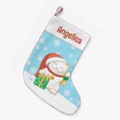 赤い帽子をかぶった白いクリスマス猫 スモールクリスマスストッキング (正面 (吊り時))