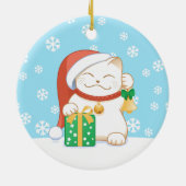 赤い帽子をかぶった白いクリスマス猫 セラミックオーナメント (裏面)