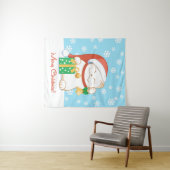 赤い帽子をかぶった白いクリスマス猫 タペストリー (インサイチュ(横))