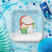 赤い帽子をかぶった白いクリスマス猫 ペーパープレート (パーティー)