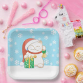 赤い帽子をかぶった白いクリスマス猫 ペーパープレート (パーティー)