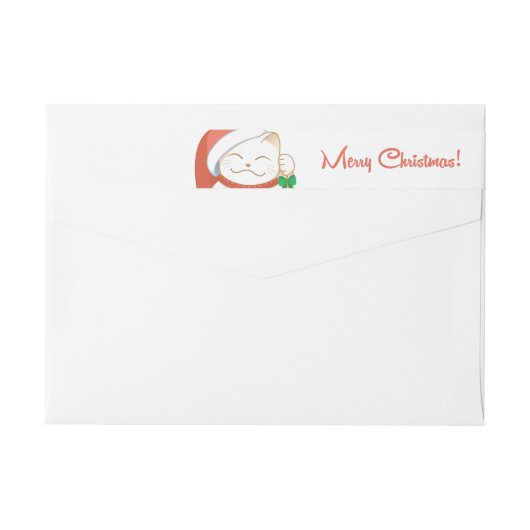 赤い帽子をかぶった白いクリスマス猫 ラップアラウンドラベル (裏面)