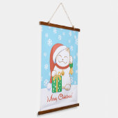 赤い帽子をかぶった白いクリスマス猫 吊り下げ型タペストリー (傾斜あり)