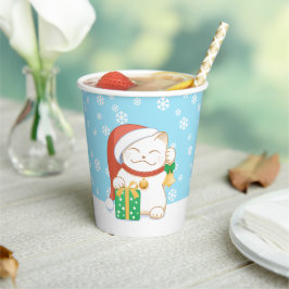 赤い帽子をかぶった白いクリスマス猫 紙コップ