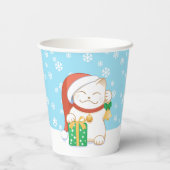 赤い帽子をかぶった白いクリスマス猫 紙コップ (裏面)