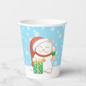 赤い帽子をかぶった白いクリスマス猫 紙コップ (正面)