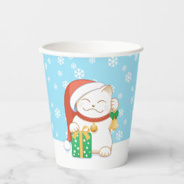 赤い帽子をかぶった白いクリスマス猫 紙コップ