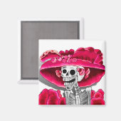 赤い帽子をかぶった笑う骨格女性 マグネット (正面/裏面)