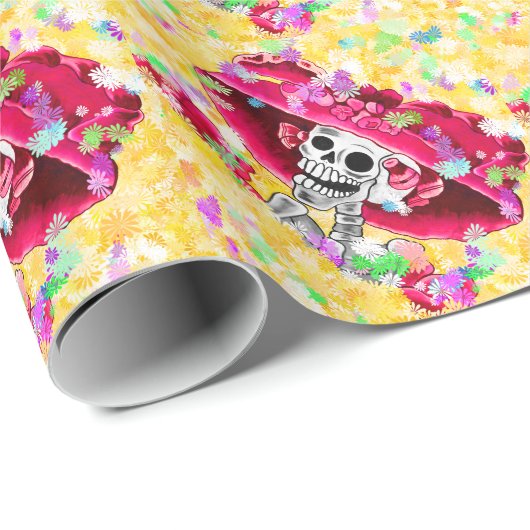 赤い帽子をかぶった笑う骨格女性 ラッピングペーパー (ロールコーナー)