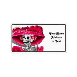 赤い帽子をかぶった笑う骨格女性 ラベル