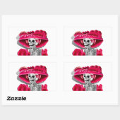 赤い帽子をかぶった笑う骨格女性 長方形シール (シート)