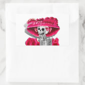 赤い帽子をかぶった笑う骨格女性 長方形シール (バッグ)