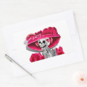 赤い帽子をかぶった笑う骨格女性 長方形シール (封筒)