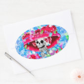 赤い帽子をかぶった青い女性の笑い声 楕円形シール (封筒)