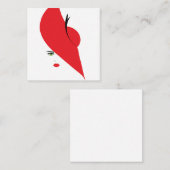 赤い帽子を持つ上品な女性 スクエア名刺 (正面/裏面)