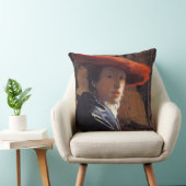 赤い帽子を持つ女の子、c.1665 (パネルの油) クッション (椅子)