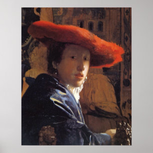 赤い帽子を持つ女の子、c.1665 (パネルの油) ポスター
