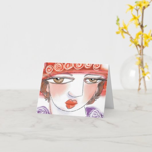 赤い帽子 カード (黄色い花)